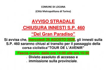Avviso stradale chiusura innesti S.P. 460 "Del Gran Paradiso"